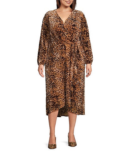 Nurture by Westbound Plus Size Printed Faux Wrap Hi-Low Bracelet Sleeve Dress