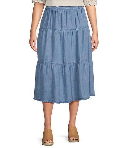 Nurture by Westbound Plus Size Pull-On Tiered A-Line Midi Skirt