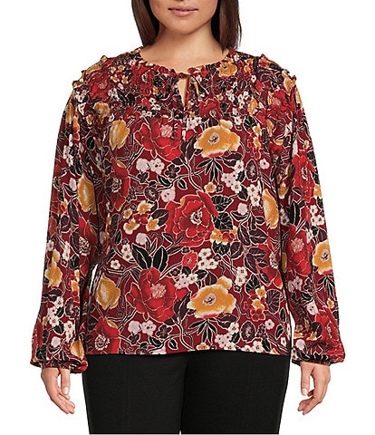 Nurture by Westbound Plus Size Woven Long Sleeve V-Neck Peasant Blouse