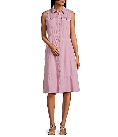 Nurture Collard Sleeveless Button Front Midi Dress