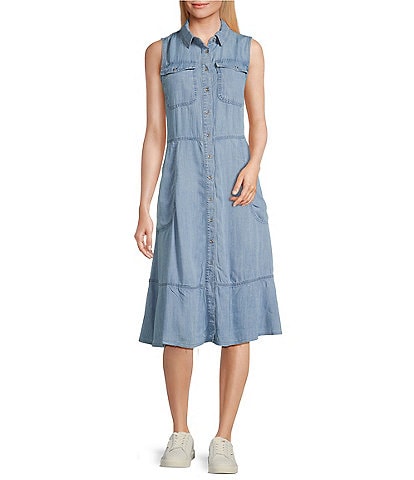 Nurture Collared Button Front Sleeveless Midi Dress