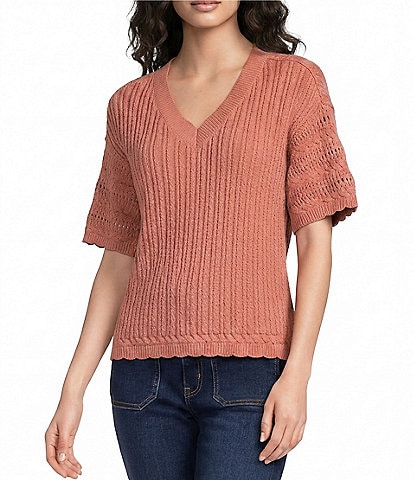 Nurture Elbow Sleeve V-Neck Sweater Top