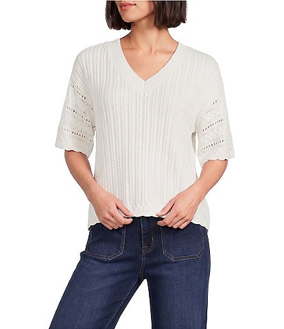 Nurture Elbow Sleeve V-Neck Sweater Top