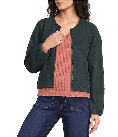 Nurture Long Sleeve Zipper Front Embroidered Jacket