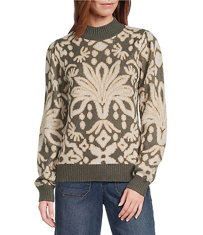 Nurture Patterned Mock Neck Long Sleeve Sweater