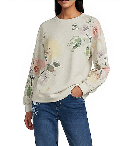 Nurture Petite Floral Print Long Sleeve Crew Neck Knit Pullover
