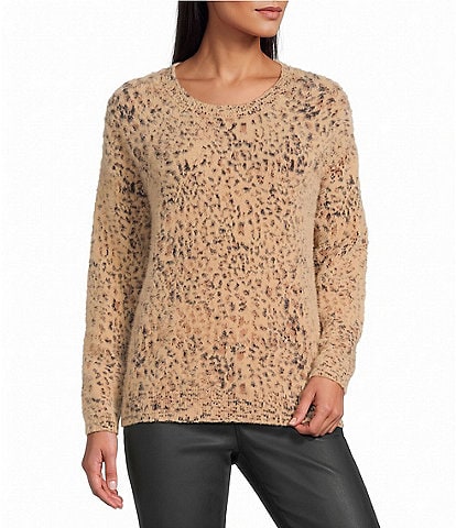 Nurture Petite Size Cheetah Print Long Sleeve Crew Neck Sweater