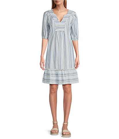 Nurture Petite Size Elbow Sleeve V-Neck Short A-Line Dress