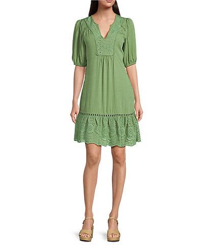 Nurture Petite Size Elbow Sleeve V-Neck Short Dress