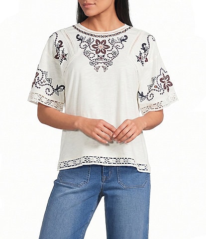 Nurture Petite Size Embroidered Drop Shoulder Knit Top