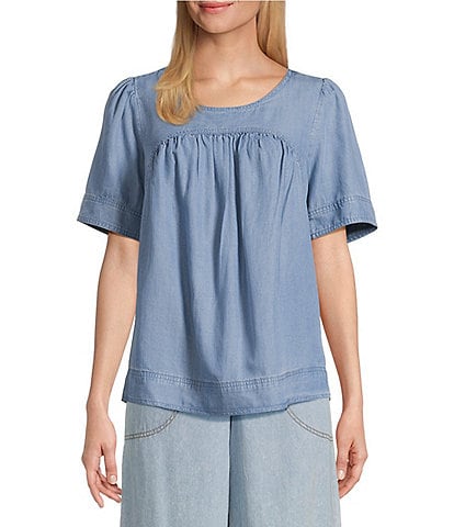 Nurture Petite Size Short Sleeve Crew Neck Curved Yoke Top