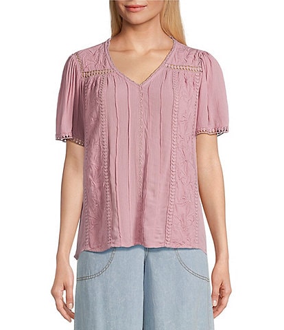 Nurture Petite Size Short Sleeve Woven V-Neck Top