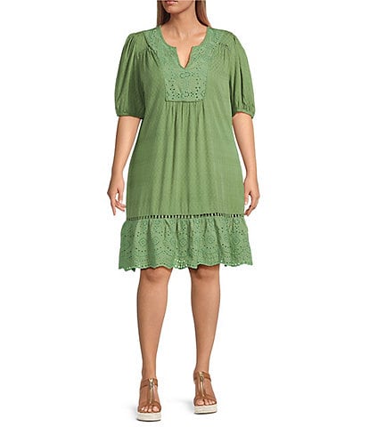 Nurture Plus Size Elbow SleeveV-Neck A-Line Dress