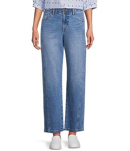 Stretch High Rise Barrel Leg Ankle Jeans