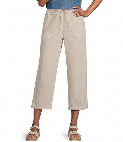 Nurture Stretch Linen Blend Cuffed Straight Leg Crop Pants