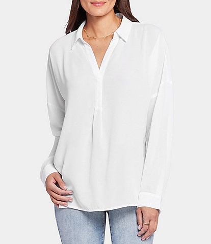 NYDJ Becky Collared Y-Neck Dolman Sleeve Georgette Blouse