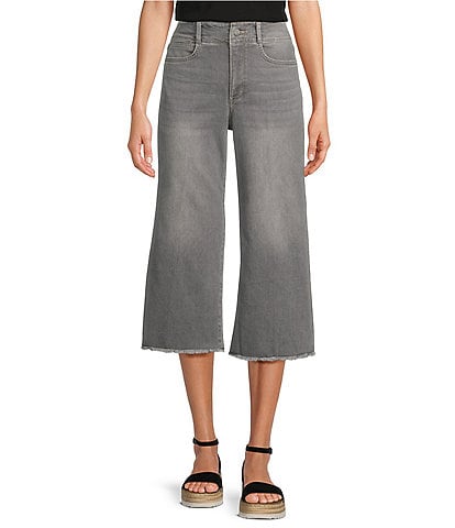 NYDJ Brigitte Stretch Denim High Rise Wide Leg Frayed Hem Capri Jeans