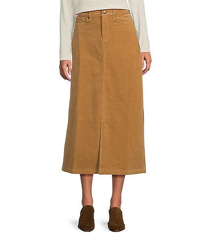 NYDJ Corduroy High Rise Side Slit 5-Pocket Long Skirt