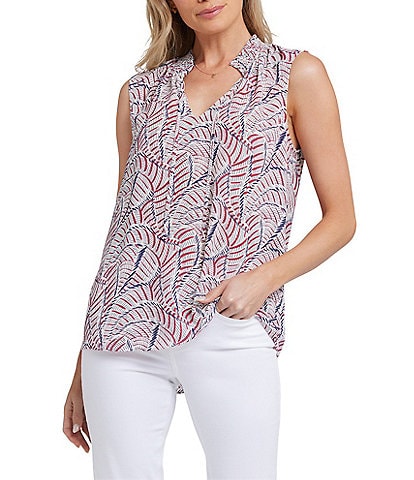 NYDJ Gemma Printed Knit Split Neck Sleeveless Blouse