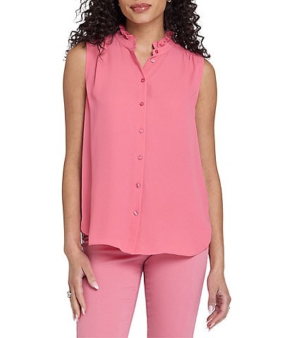 NYDJ High Ruffle Collar Sleeveless Button Front Blouse