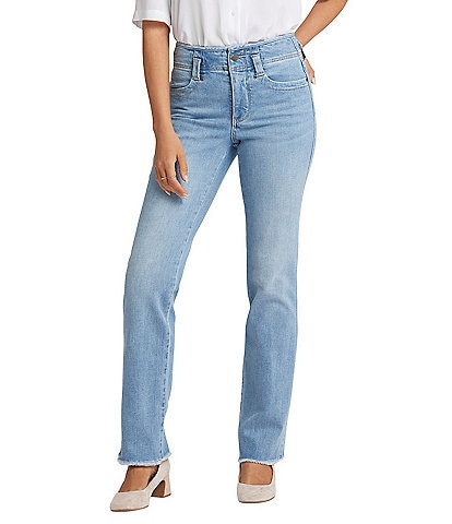 NYDJ Marilyn Stretch Denim High Rise Straight Leg Frayed Hem Jeans