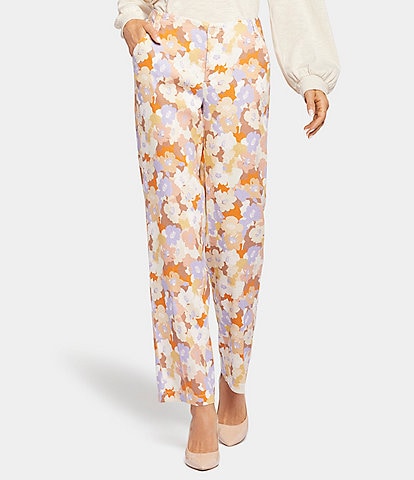 NYDJ Marilyn Stretch Linen Blend Straight Leg Floral Print Pants