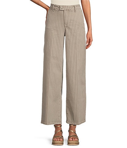 NYDJ Mona Striped High Rise Wide Leg Ankle Trouser Jeans