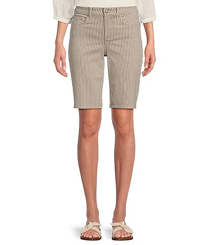 NYDJ Petite Size Briella Striped Mid Rise 5-Pocket Stretch Denim Shorts