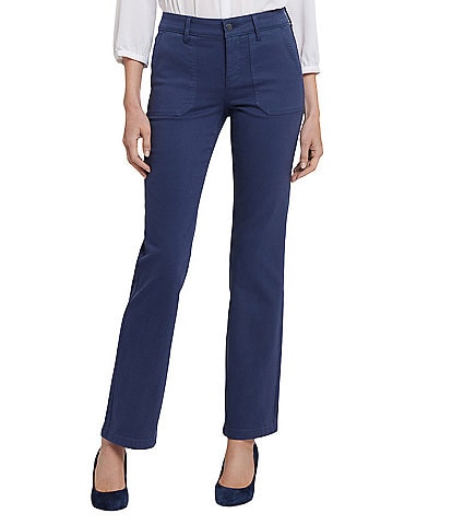 NYDJ Petite Size Marilyn Stretch Denim Utility Pocketed Straight Leg Jeans