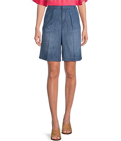 NYDJ Pleated High Rise Wide Leg Relaxed Fit Bermuda Shorts