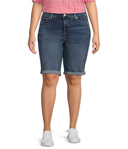 NYDJ Plus Size Briella Stretch Denim Lift Tuck® Mid Rise Roll Cuff Shorts