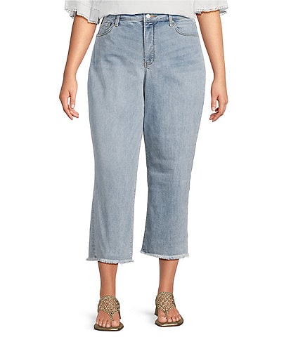 NYDJ Plus Size Coco Stretch Denim Wide Leg Frayed Hem Cropped Jeans