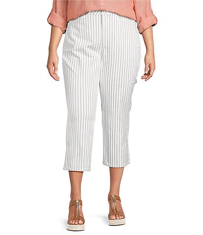 NYDJ Plus Size High Rise Straight Leg Relaxed Fit Cropped Stretch Denim Jeans
