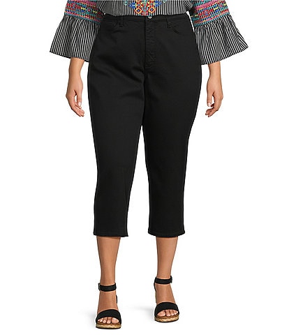 NYDJ Plus Size Solid High Rise Straight Leg Relaxed Fit Cropped Stretch Denim Jeans