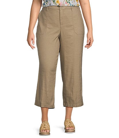 NYDJ Plus Size Stretch Linen Blend High Rise Wide Leg Capri Pants