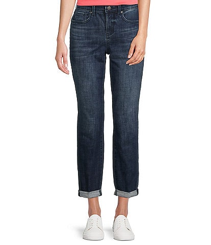 NYDJ Slim Five Pocket Mid Rise Rolled Hem Girlfriend Jeans