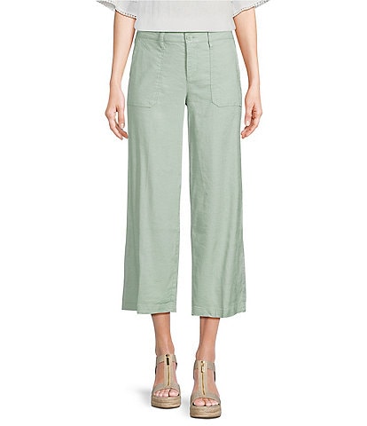 NYDJ Stretch Linen Blend High Rise Wide Leg Cargo Capri Pants