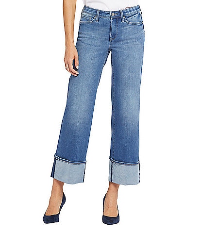 NYDJ Teresa Stretch Denim Wide Leg Cuffed Ankle Jeans