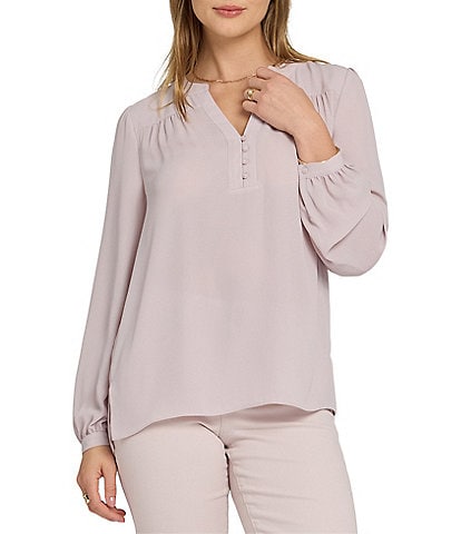 NYDJ Trinity Split V-Neck Long Sleeve Blouse