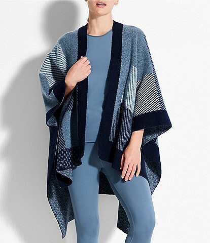 NZ ACTIVE by NIC+ZOE Cozy Reversible Jacquard Color Block Print Open-Front Poncho
