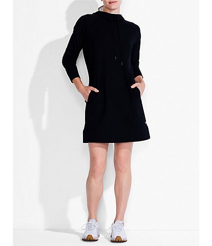 NZ ACTIVE by NIC+ZOE Stretch Brushed Terry Knit Hooded Mock Neck Long Sleeve Sheath Dress