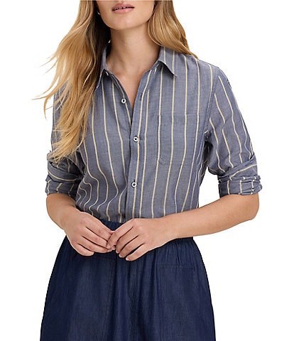 nz by NIC + ZOE Dobby Stripe Point Collar Long Sleeve Button-Front Shirt
