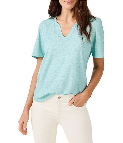 NZT NIC + ZOE Solid Knit Split V-Neck Short Sleeve Tee