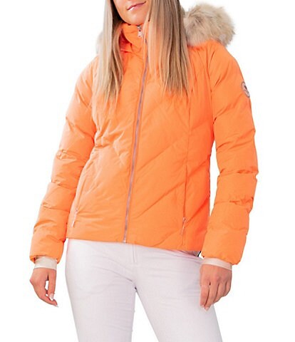 Obermeyer Petite Size Bombshell HydroBlock® Sport Cantaloupe Chevron Quilted Faux Down Hooded Coat