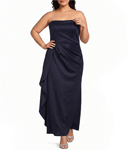 Oleg Cassini Plus Size Strapless Side Drape Scuba Gown