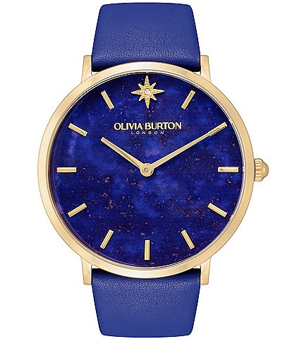 Olivia Burton Celestial Quartz Analog Blue Leather Strap Watch