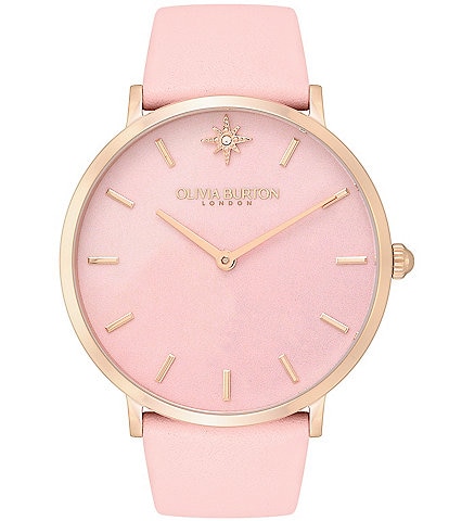 Olivia Burton Celestial Quartz Analog Pink Leather Strap Watch