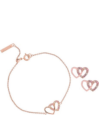Olivia Burton Classics Crystal Interlink Heart Bracelet & Stud Earrings Set