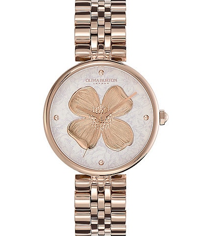 Olivia Burton Dogwood T-Bar Silver White & Carnation Gold Bracelet Watch