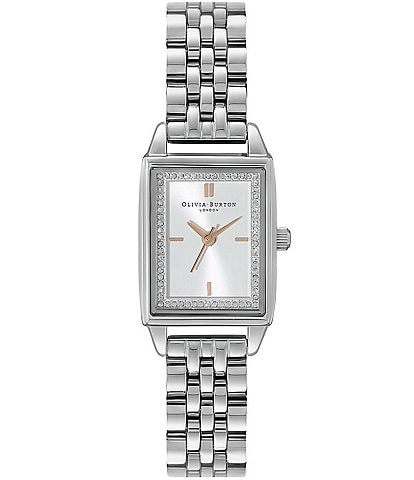 Olivia Burton Rectangle Quartz Analog White Dial Silver Stainless Steel Bracelet Watch